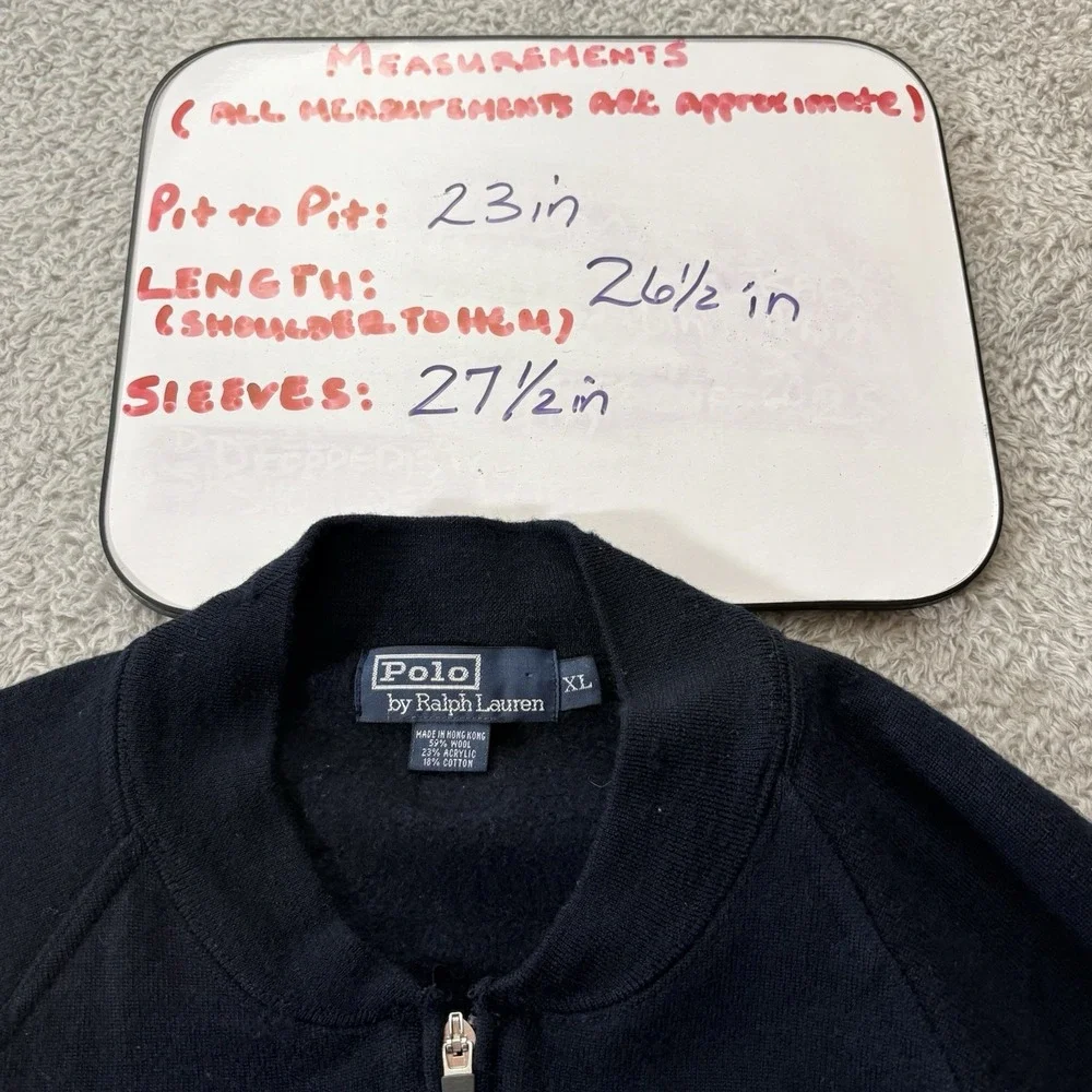 Polo Ralph Lauren Sweater Mens XL Navy Blue Wool Blend Full Zip‎ Grandpa Classic